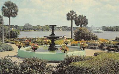 Flowers, Fountain and Trees, Lake Eola Orlando, Florida Postcard