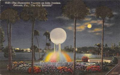The Illuminated Fountain on Lake Ivanhoe Orlando, Florida Postcard