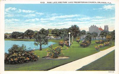 Park Lake and Park Lake Presbyterian church Orlando, Florida Postcard