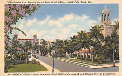 Sunrise Ave., Looking toward Palm Beach Biltmore Hotel Florida Postcard