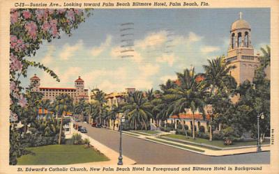 Sunrise Ave., Looking toward Palm Beach Biltmore Hotel Florida Postcard