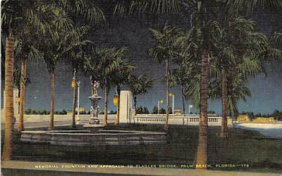 Memorial Fountain and Approach to Flagler Bridge Palm Beach, Florida Postcard