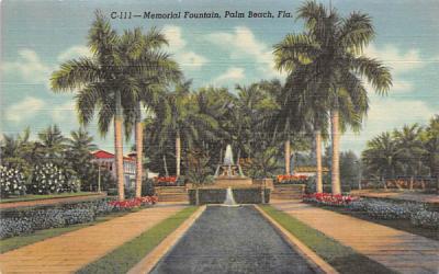 Memorial Fountain  Palm Beach, Florida Postcard