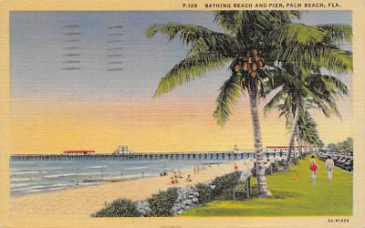 Bathing Beach and Pier Palm Beach, Florida Postcard