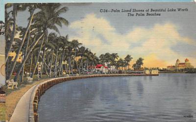 Palm Lined Shores of Beautiful Lake Worth Palm Beach, Florida Postcard