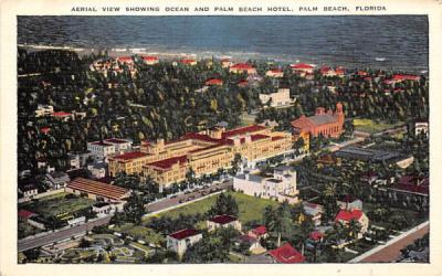 Aerial View Showing Ocean and Palm Beach Hotel Florida Postcard