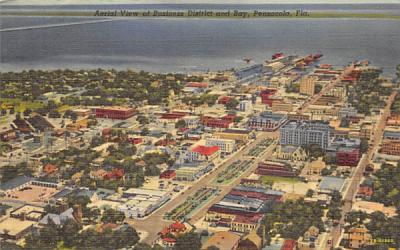 Aerial View of Business District and Bay Pensacola, Florida Postcard