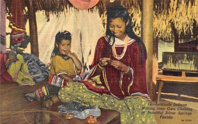 Seminole Indians Making their Own Clothing  Silver Springs, Florida Postcard