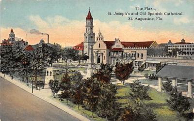 The Plaza, St. Joseph's and Old Spanish Cathedral St Augustine, Florida Postcard
