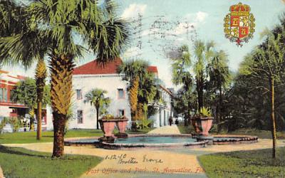 Post Office and Park St Augustine, Florida Postcard