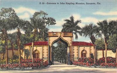 Entrance to John Ringling Mansion Sarasota, Florida Postcard