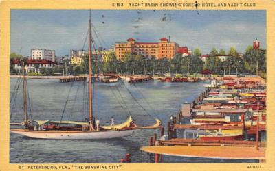 Yacht Basin Showing Soreno Hotela nd Yacht Club St Petersburg, Florida Postcard