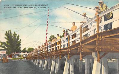 Fishing from John's Pass Bridge, Holiday Isles St Petersburg, Florida Postcard