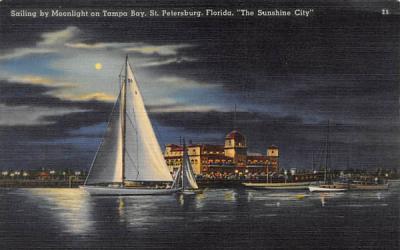 Sailing by Moonlight on Tampa Bay St Petersburg, Florida Postcard
