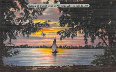 Sailing at Sunset upon a Peaceful Lake  Florida Postcard