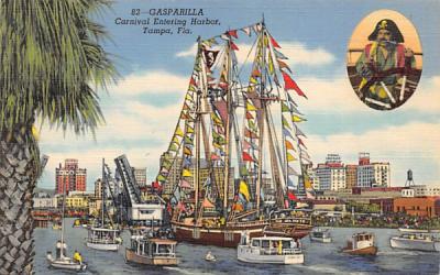 Gasparilla, Carnival Entering Harbor Tampa, Florida Postcard
