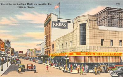 Street Scene, Looking North on Franklin St. Tampa, Florida Postcard