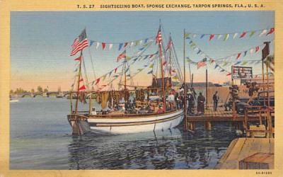 Sightseeing Boat, Sponge Exchange Tarpon Springs, Florida Postcard