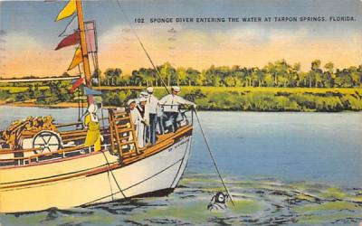 Sponge Drive Entering The Water  Tarpon Springs, Florida Postcard