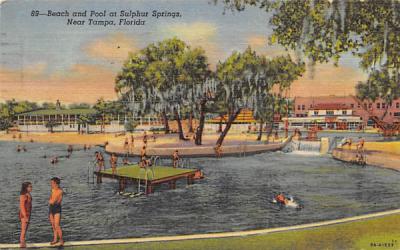 Near Tampa, Beach and Pool at Sulphur Springs  Florida Postcard
