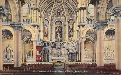 Interior of Sacred Heart Church Tampa, Florida Postcard