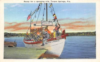 Ready for a sponging trip Tarpon Springs, Florida Postcard