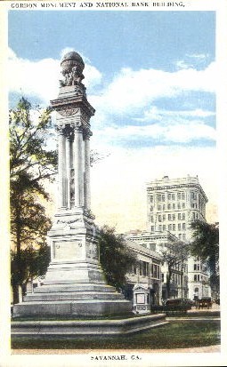 Gordon Monument - Savannah, Georgia GA Postcard