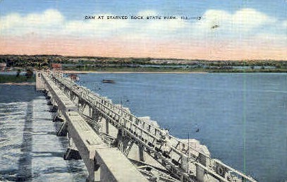 Dam at Starved Rock State Park - Illinois IL Postcard