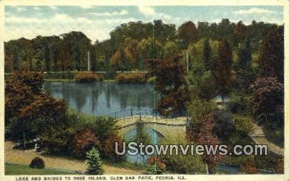 Lake & Bridge, Rose Island, Glen Oak Park - Peoria, Illinois IL Postcard