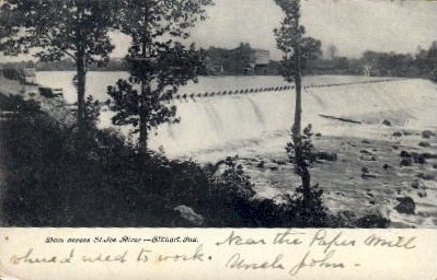 Dam, St. Joe River - Elkhart, Indiana IN Postcard