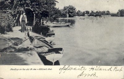 Boating, St. Joe River - Elkhart, Indiana IN Postcard