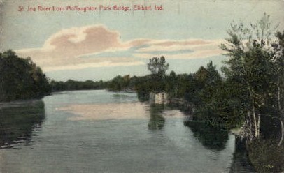 St. Joe River, McNaughton Park Bridge - Elkhart, Indiana IN Postcard