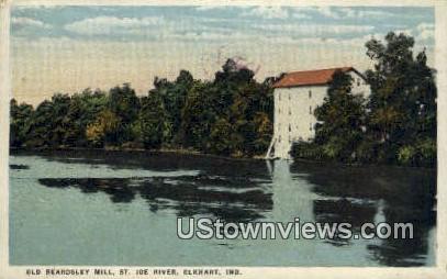 Old Beardsley Mill, St. Joe River - Elkhart, Indiana IN Postcard