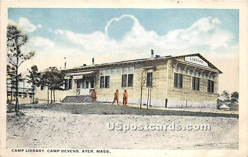 Camp Library at Camp Devens - Ayer, Massachusetts MA Postcard