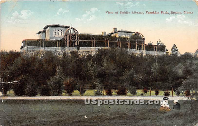 View of Public Library and Franklin Park - Boston, Massachusetts MA Postcard
