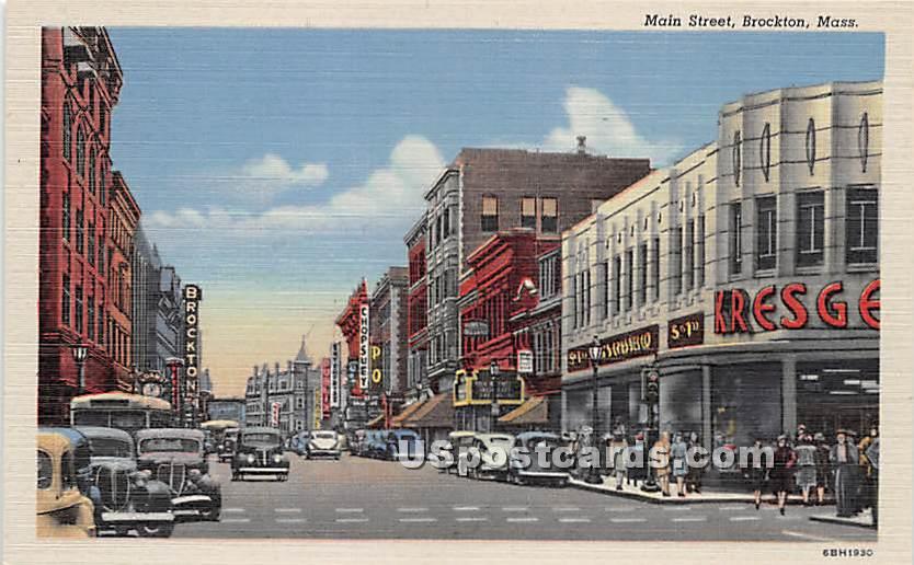 Main Street - Brockton, Massachusetts MA Postcard