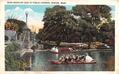 Swan Boats on Lake in Public Gardens Boston, Massachusetts Postcard