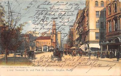 Tremont St. & Park St. Church Boston, Massachusetts Postcard