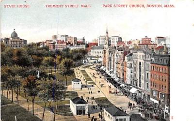 State House, Tremont Street Mall, & Park Street Church Boston, Massachusetts Postcard