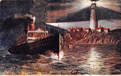 Boston Light by Moonlight Massachusetts Postcard