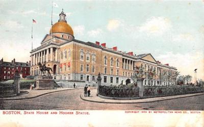 State House & hooker Statue Boston, Massachusetts Postcard