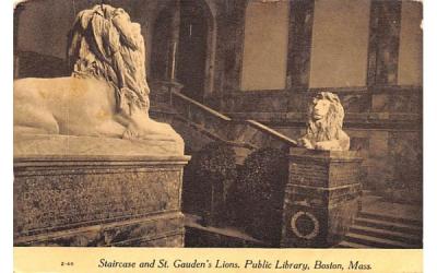 Staircase & St. Gauden's Lions Boston, Massachusetts Postcard