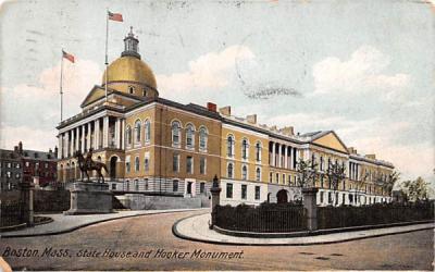 State House & Hooker Mounument Boston, Massachusetts Postcard