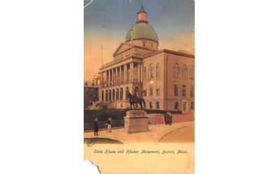 State House & Hooker Monument Boston, Massachusetts Postcard