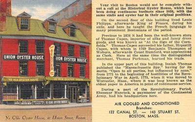Ye Olde Oyster House Boston, Massachusetts Postcard