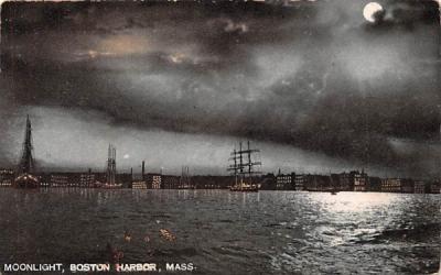 Moonlight, Boston Harbor Massachusetts Postcard