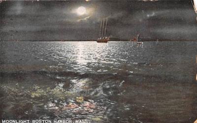 Moonlight, Boston Harbor Massachusetts Postcard