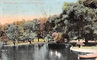 View of Pond Public Garden Boston, Massachusetts Postcard