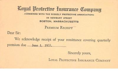 Loyal Protective Insurance Company Boston, Massachusetts Postcard