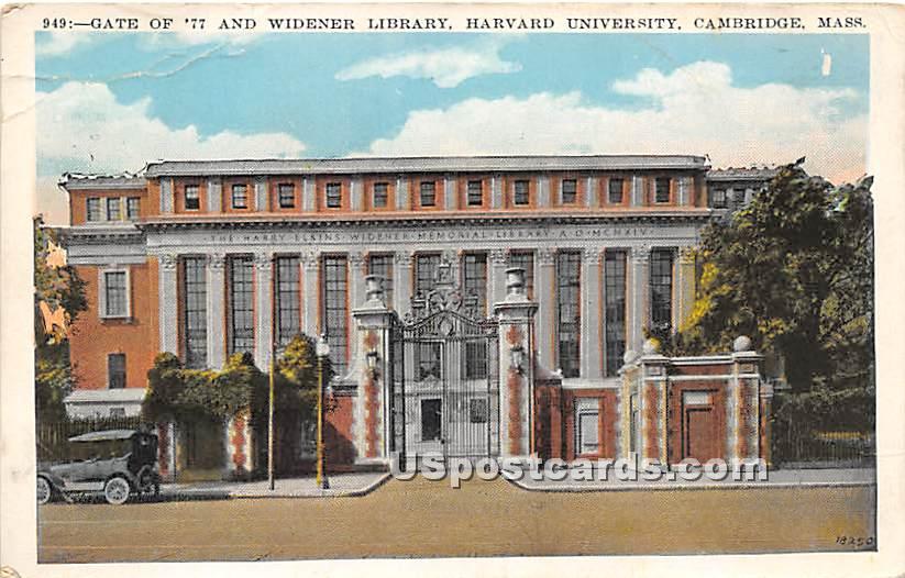 Gate of 77 & Widener Library at Harvard University - Cambridge, Massachusetts MA Postcard